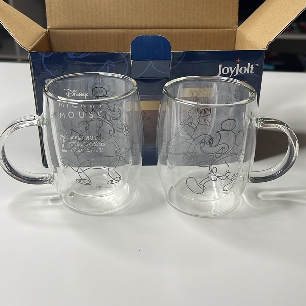 NEW JoyJolt Disney Mickey Mouse & Pluto Double Wall Glass Mugs - 5.4 oz Set of 2 - Picture 3 of 12